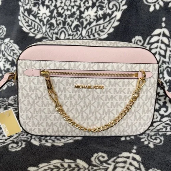 Michael Kors Jet Set Item Large East West Zip Chain Crossbody Powder Blush Multi - Picture 3 of 16